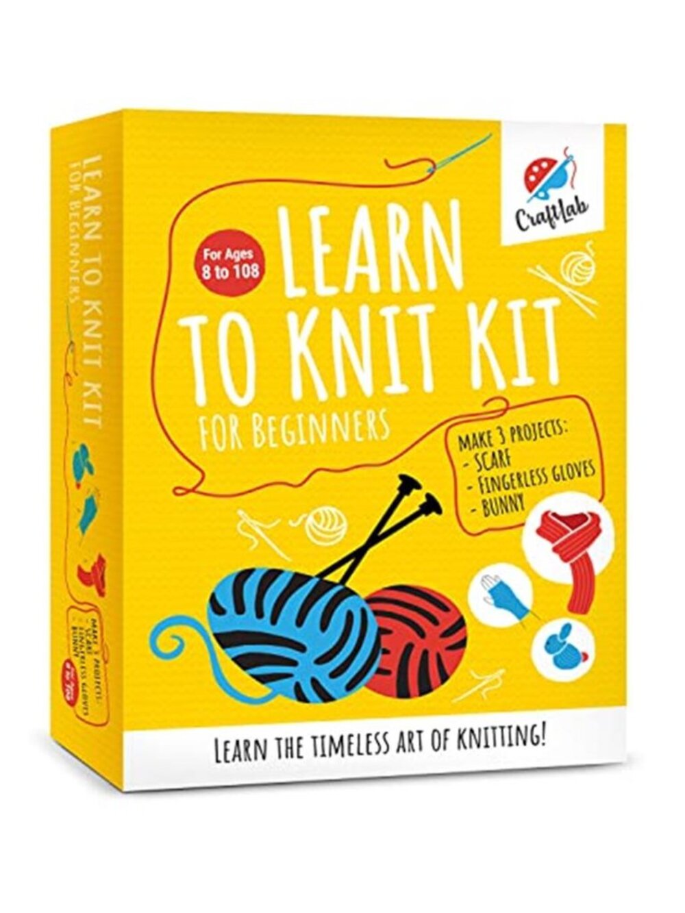 Beginner Knitting Kit Learn To Knit Yarn Needles Scarf Gloves Craft Set